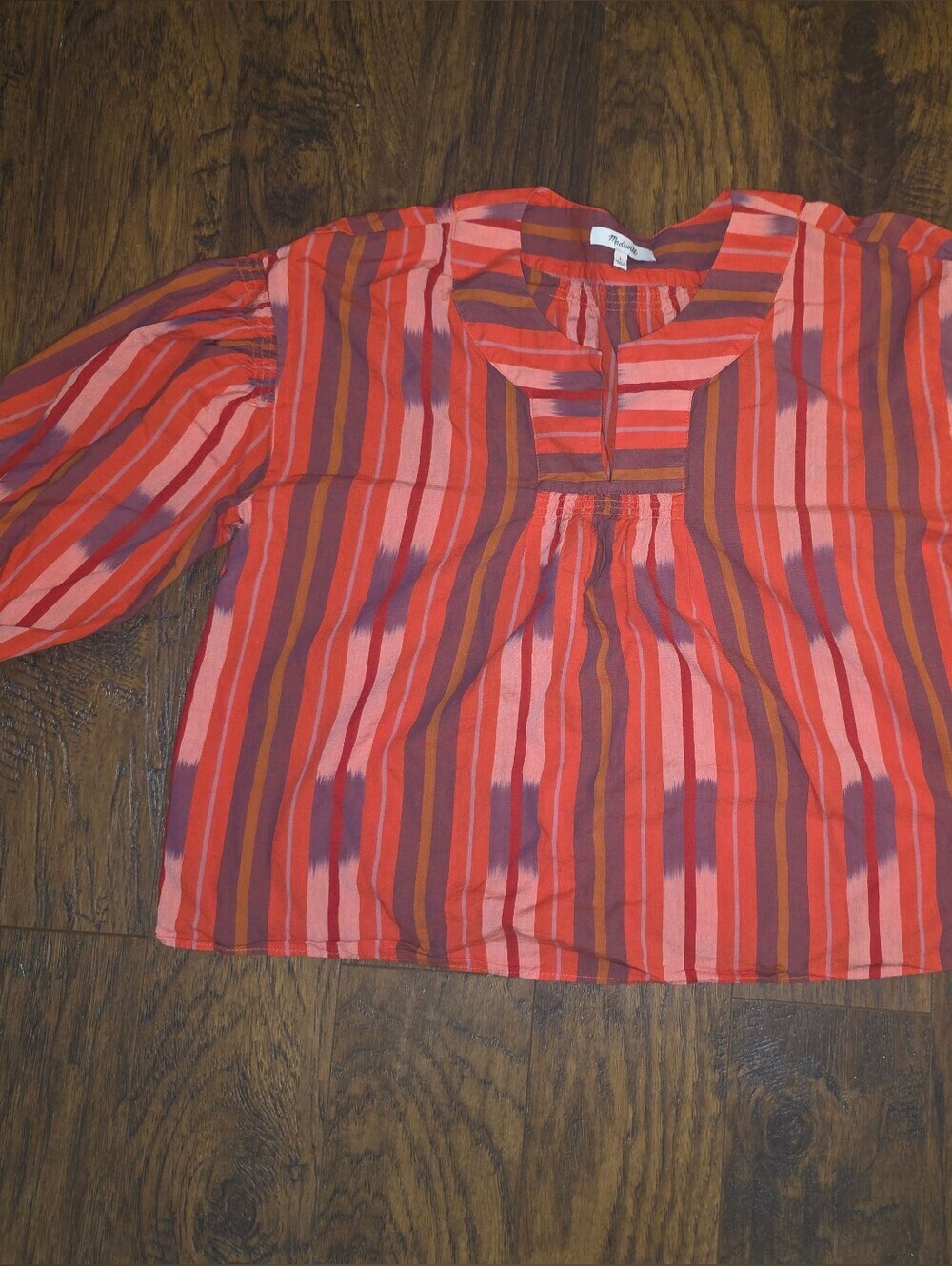 Madewell Red and Pink Striped Peasant Blouse